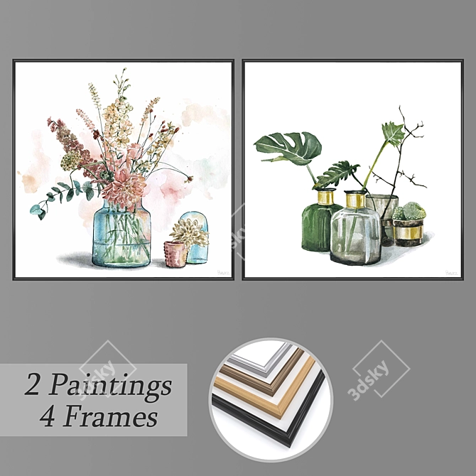 Artistic Wall Paintings Set 3D model image 1