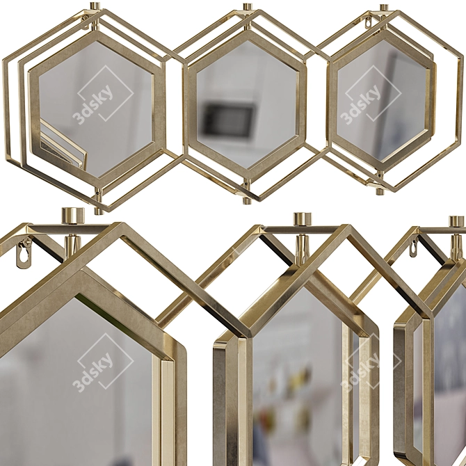 Contemporary Triple Hex Mirror 3D model image 1