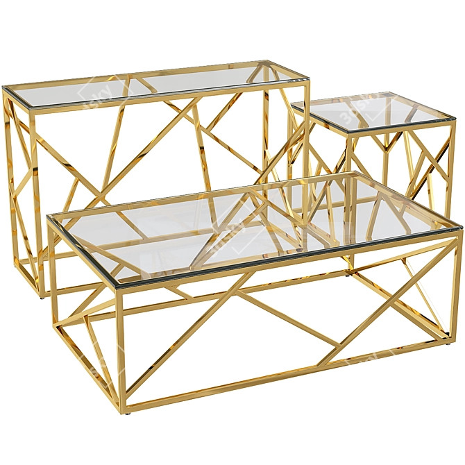 Moneen Gold Glass & Steel Coffee Table Set 3D model image 2