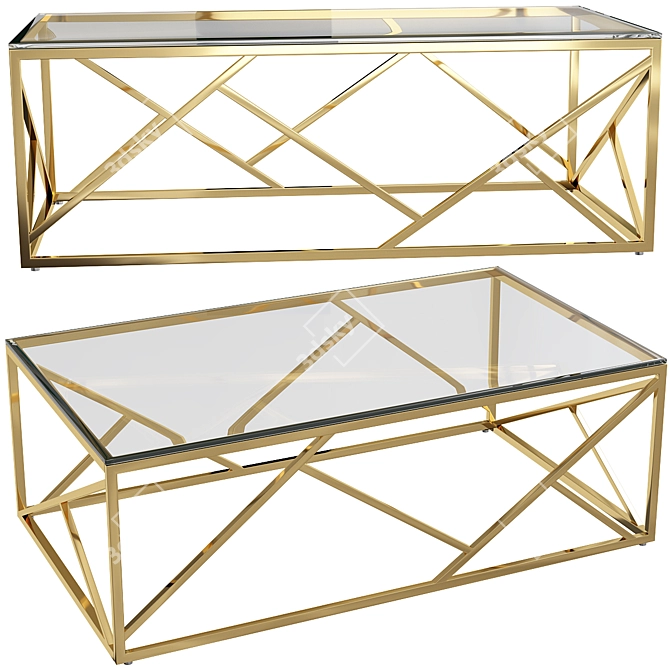 Moneen Gold Glass & Steel Coffee Table Set 3D model image 3