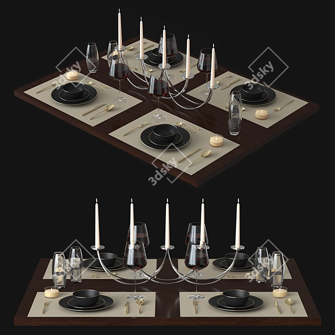 Elegant Dining Table Setup 3D model image 1