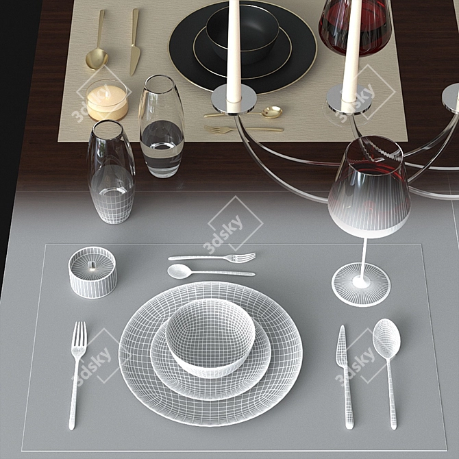 Elegant Dining Table Setup 3D model image 3