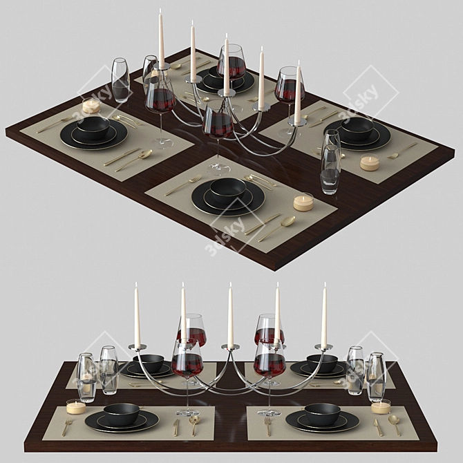 Elegant Dining Table Setup 3D model image 6