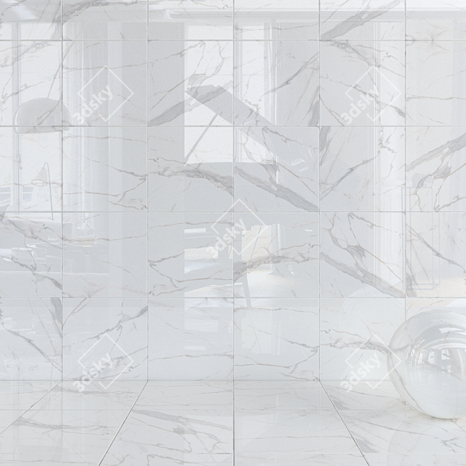 Royal Marble White Wall Tiles Set 3D model image 1