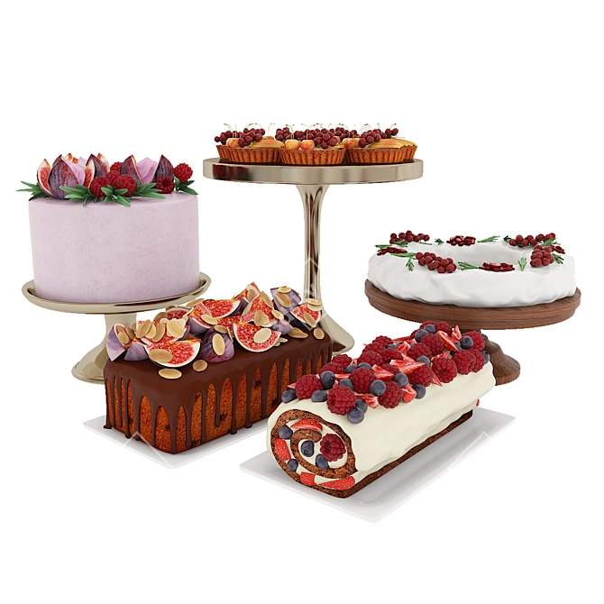 Delicious Fruit Berry Cake Collection 3D model image 1