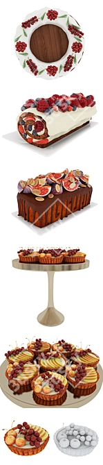 Delicious Fruit Berry Cake Collection 3D model image 7