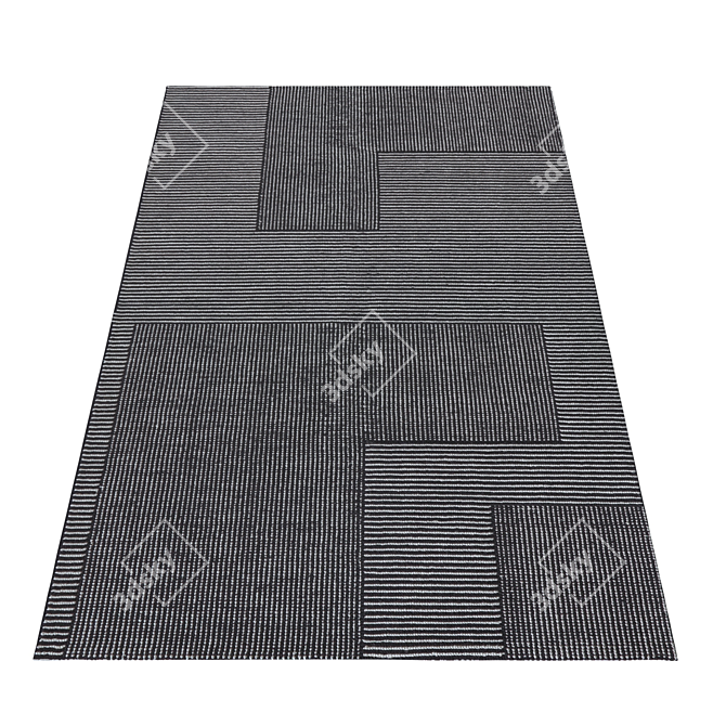 Title: Hand-Knotted Stripe Wool Rug 3D model image 3