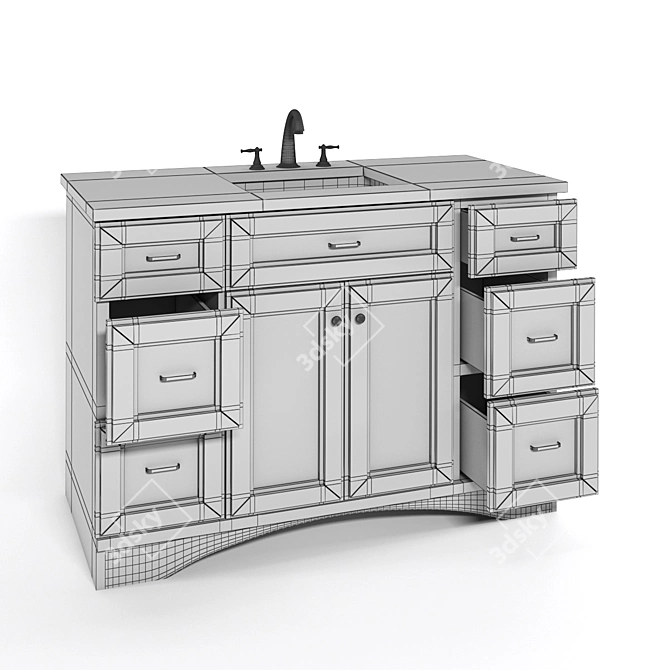 Modena White Wood Marble Vanity 3D model image 2