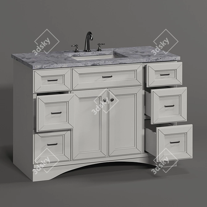 Modena White Wood Marble Vanity 3D model image 3