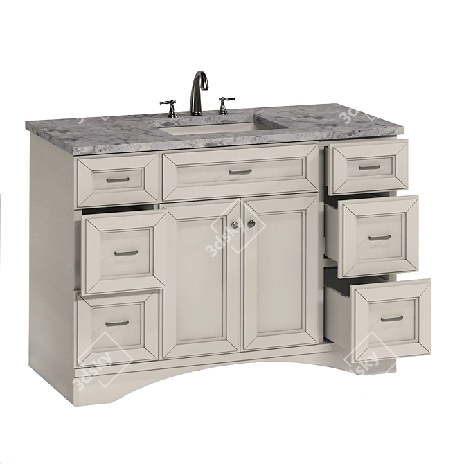 Modena White Wood Marble Vanity 3D model image 5