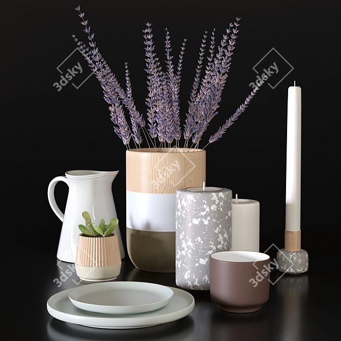 Elegant Plants and Plates Set 3D model image 1