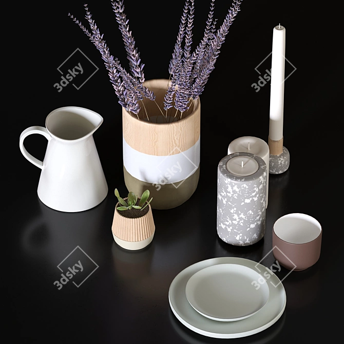 Elegant Plants and Plates Set 3D model image 2