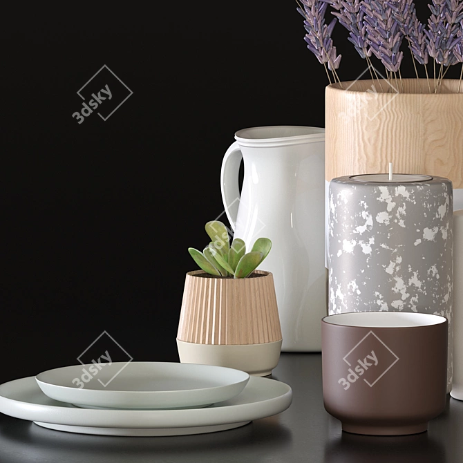 Elegant Plants and Plates Set 3D model image 3