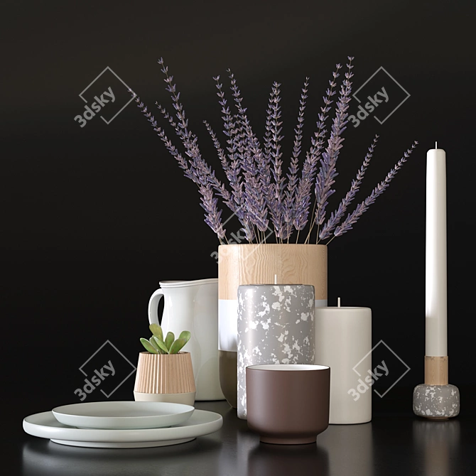 Elegant Plants and Plates Set 3D model image 4