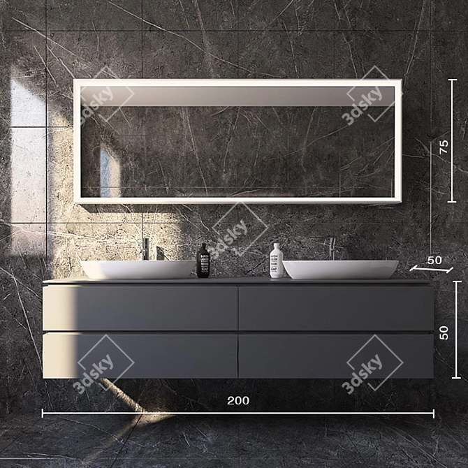 Contemporary Mirror Bathroom Set 3D model image 2