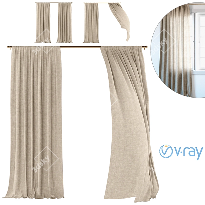 Linen Wind Curtains | 111 3D model image 1