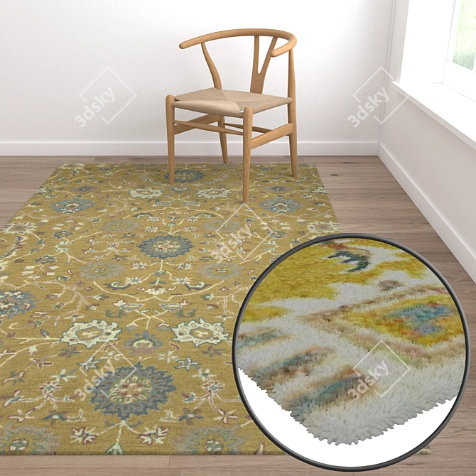 3-Piece High-Quality Carpet Set 3D model image 5