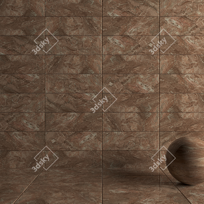 Title: Bergama Brown Wall Tiles: Multi-Texture Elegance 3D model image 3