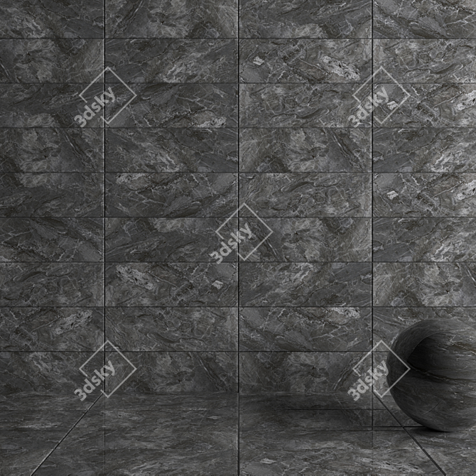 Bergama Anthracite Wall Tiles - Elegantly Detailed Design 3D model image 3