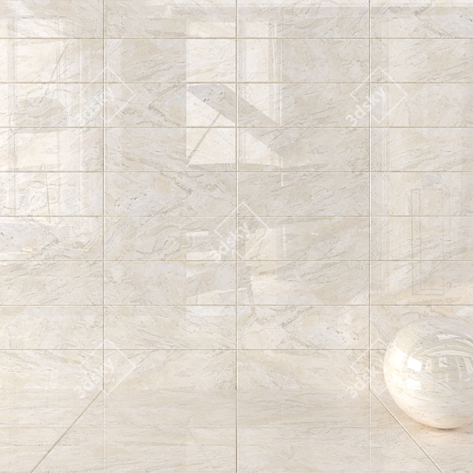 Elegant Bergama Cream Wall Tiles 3D model image 1