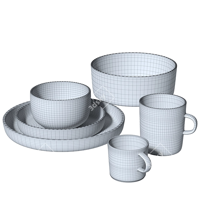 Elegant Black Clay Dinnerware Set 3D model image 2