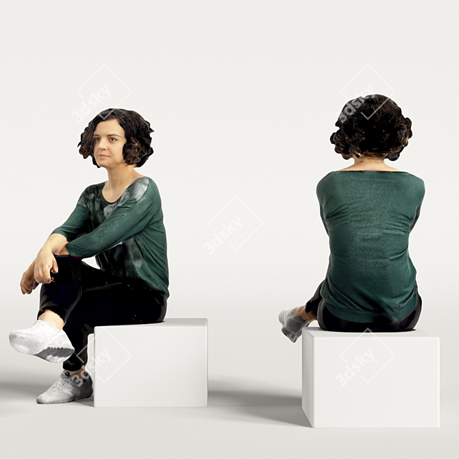 Realistic 3D Scanned Woman: 3 Color Variations 3D model image 6