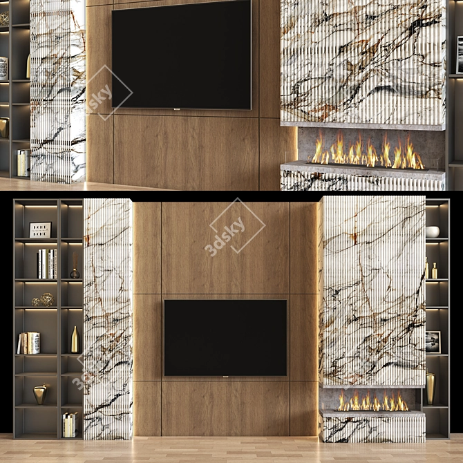 Sleek Modern TV Wall Unit 3D model image 1