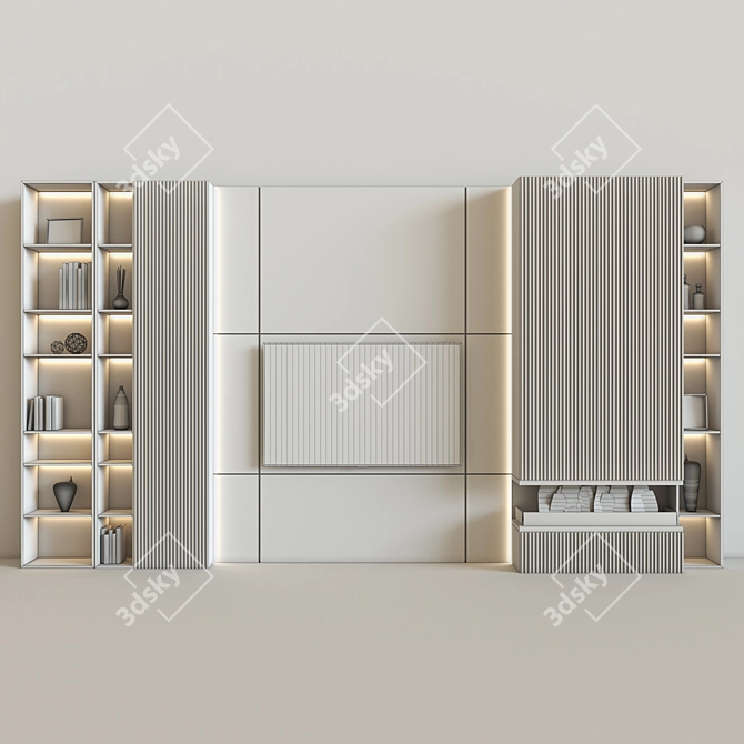 Sleek Modern TV Wall Unit 3D model image 2