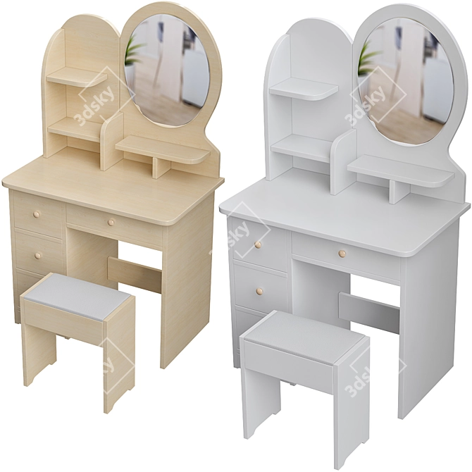 Luxury Vanity Set with Cushioned Stool 3D model image 1