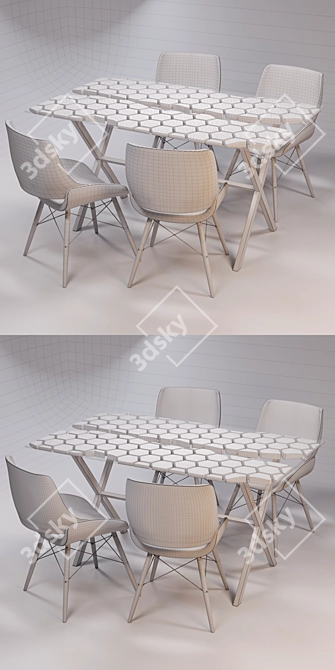 Modern Oak Dining Table and Chairs 3D model image 4