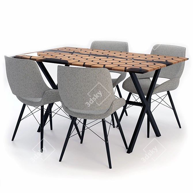 Modern Oak Dining Table and Chairs 3D model image 5