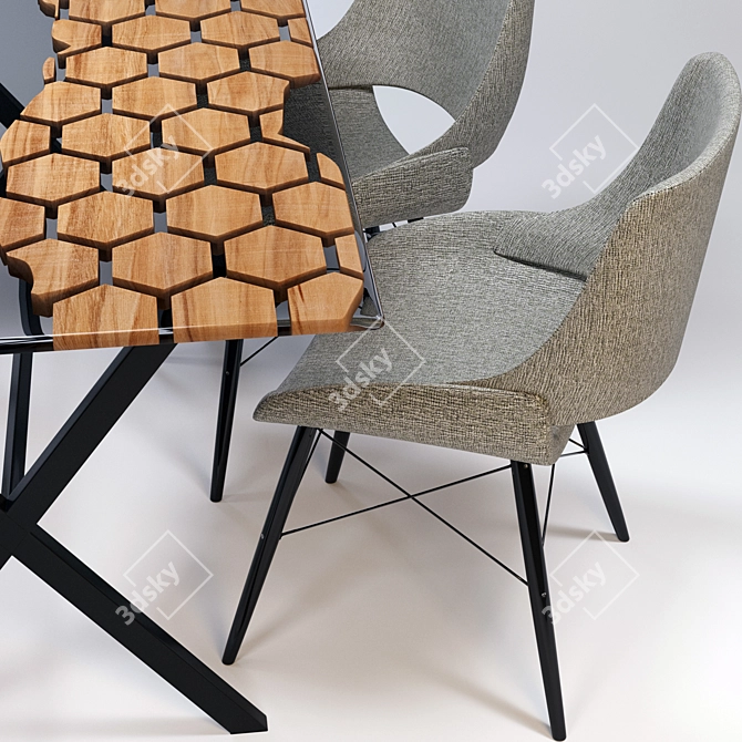 Modern Oak Dining Table and Chairs 3D model image 7