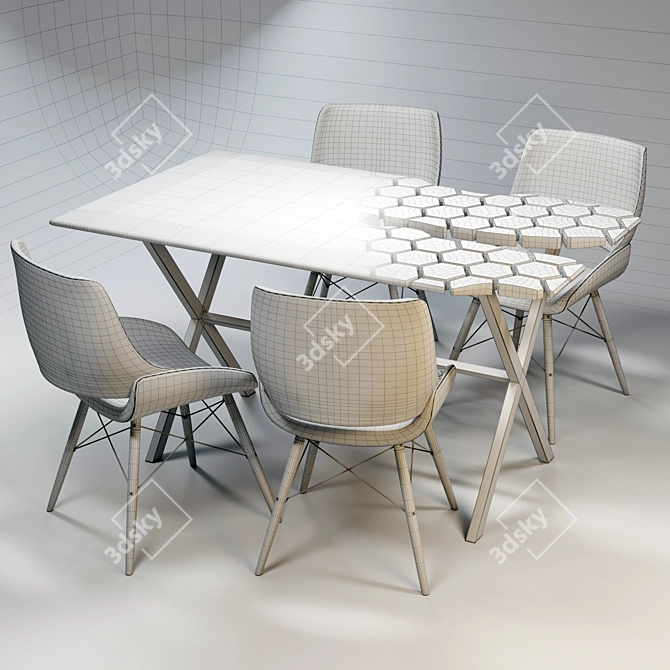 Modern Oak Dining Table and Chairs 3D model image 8