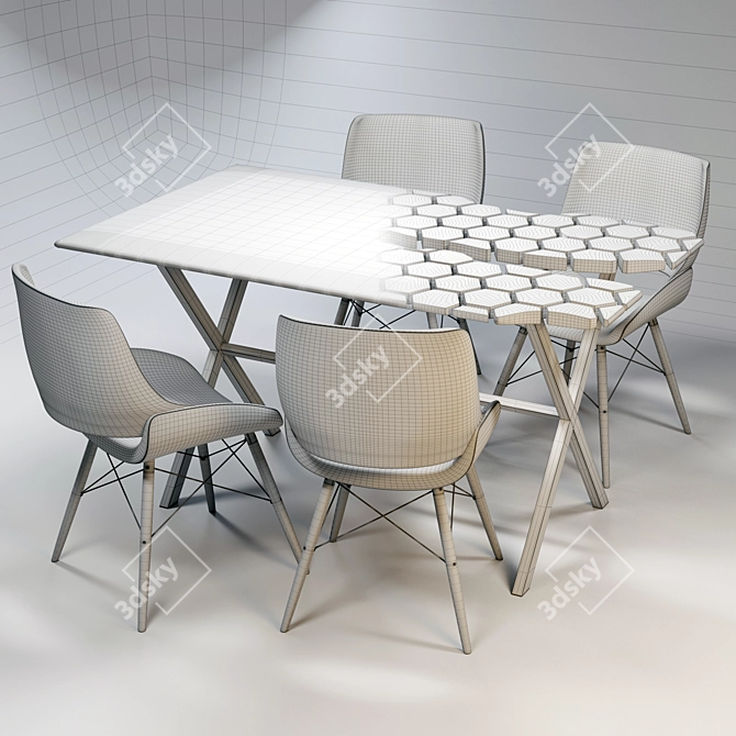 Modern Oak Dining Table and Chairs 3D model image 9