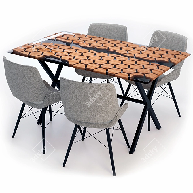 Modern Oak Dining Table and Chairs 3D model image 10