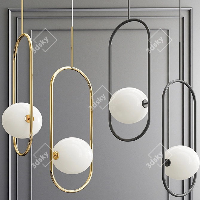 Gold-Black Oval Pendant Light 3D model image 2