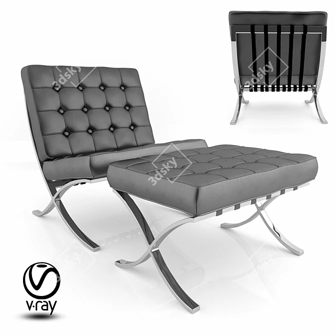 Elegant Barcelona Chair: Modern Design 3D model image 4