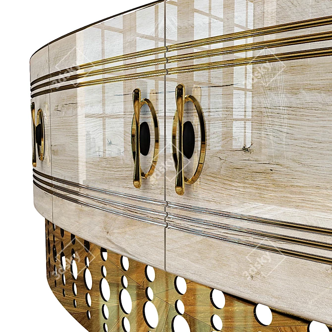 Elegant Elliptical Wood and Gold Console 3D model image 4