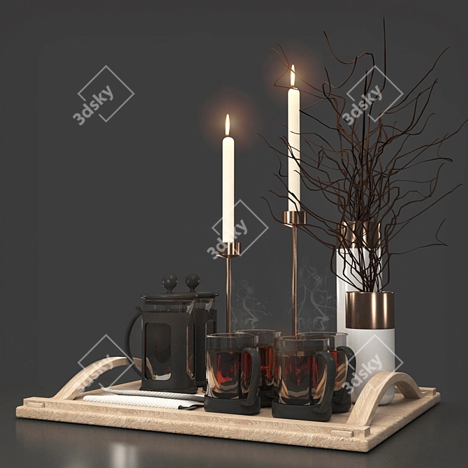 Herbal Infusion Delight: Tea Set with Vase 3D model image 2