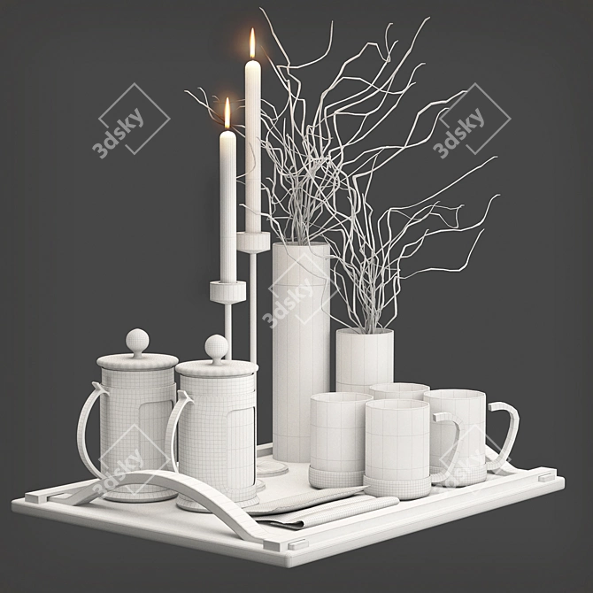 Herbal Infusion Delight: Tea Set with Vase 3D model image 3