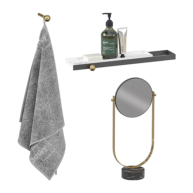 Elegant Bath Set: Marble, Brass 3D model image 3