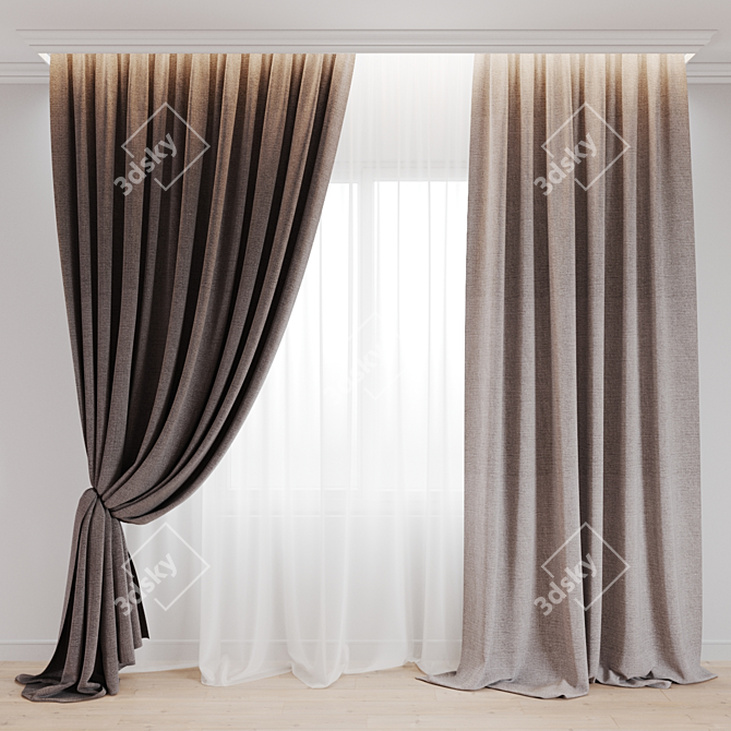 Modern Curtain Collection: 2 Colors 3D model image 1