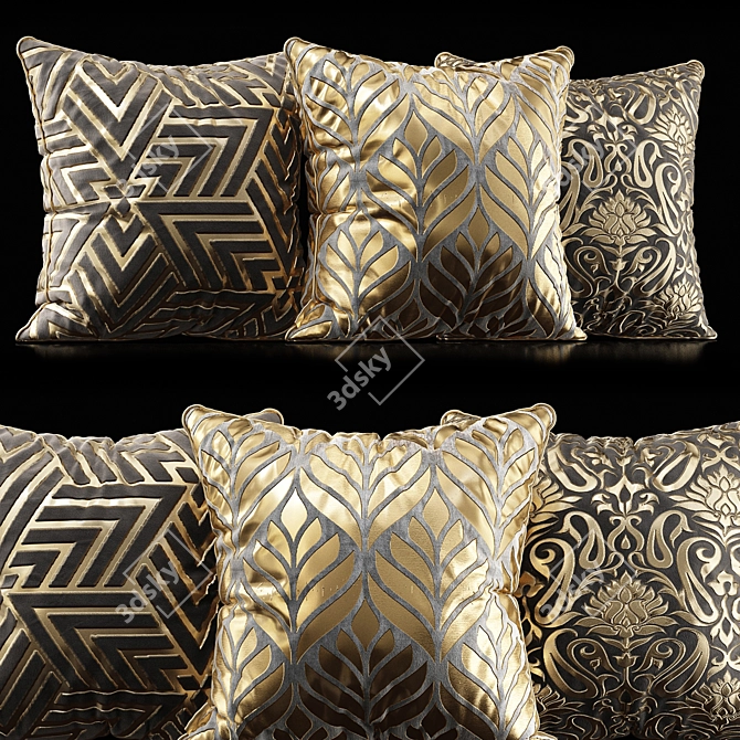 Luxury Velvet & Gold Pillows 3D model image 1