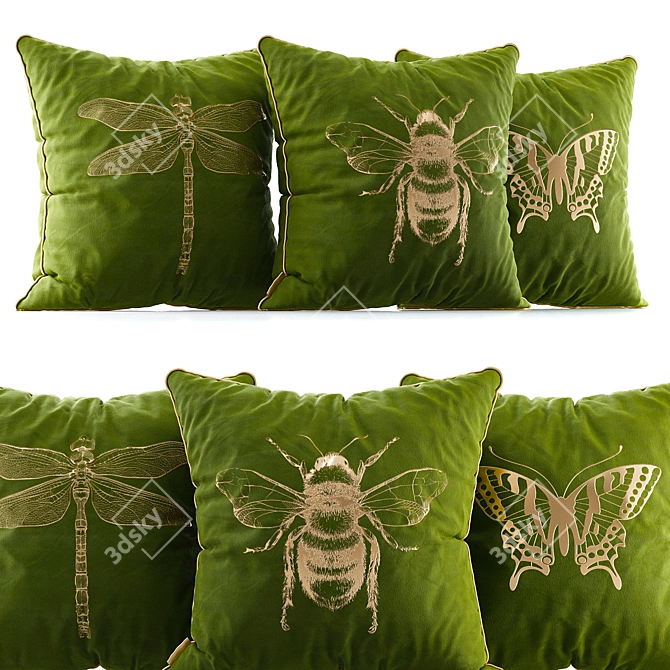 Luxury Velvet Pillows - Gold & Faux Leather 3D model image 1