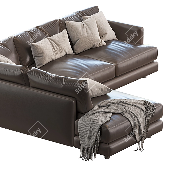 Haven Leather 2-Piece Chaise Sectional 3D model image 3