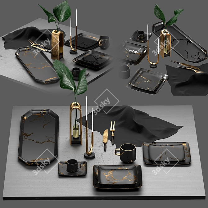 Luxury Gold Plate Set 3D model image 5