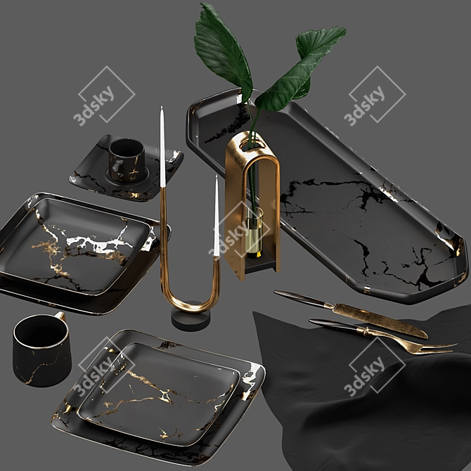 Luxury Gold Plate Set 3D model image 6