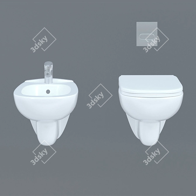 Sleek Wall Mounted Toilet & Bidet 3D model image 1