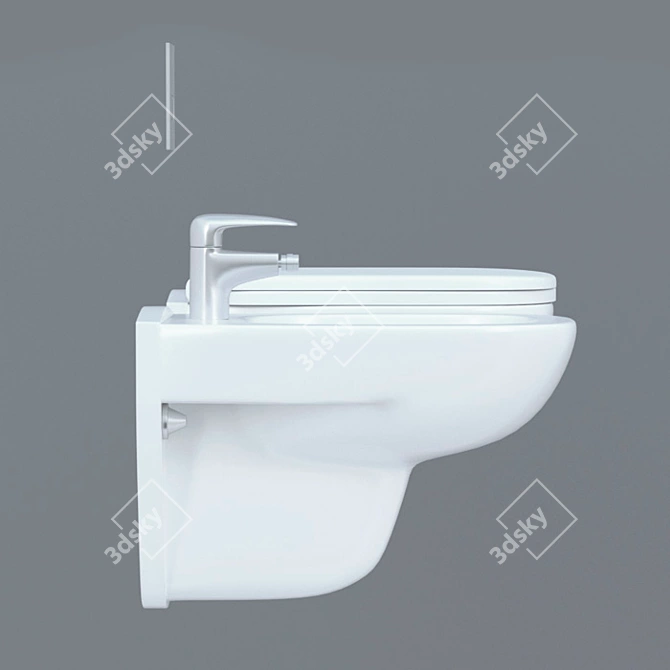 Sleek Wall Mounted Toilet & Bidet 3D model image 2