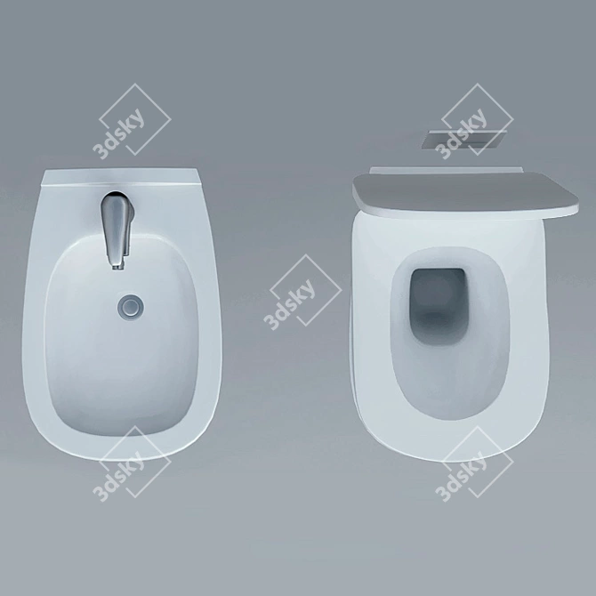 Sleek Wall Mounted Toilet & Bidet 3D model image 3